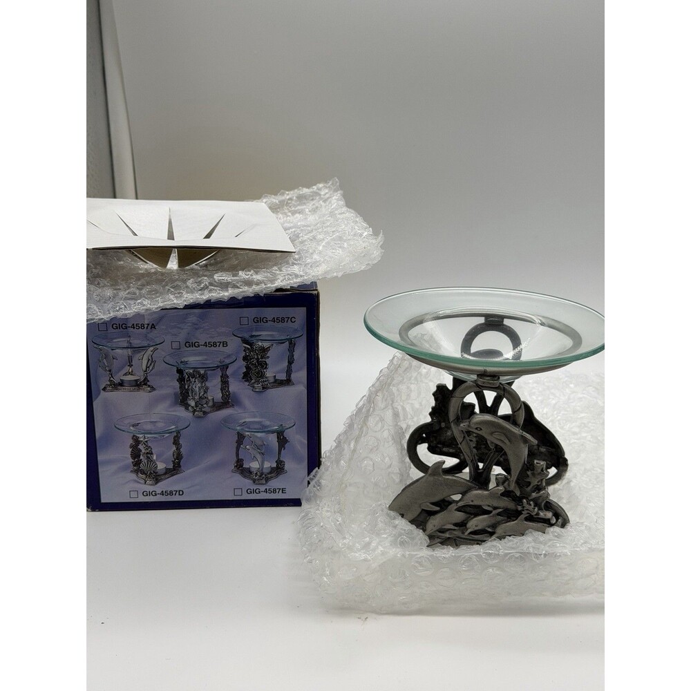 Vintage Pewter Dolphin Oil Burner New In Box